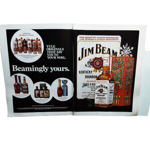 1974 Jim Beam Bourbon Print Ad 2 Page Holiday Liquor Vintage Bar Decor